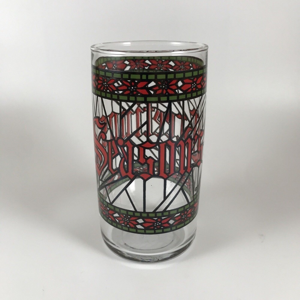 Vintage Houze Seasons Greetings Holiday Tumbler Stained Glass Design